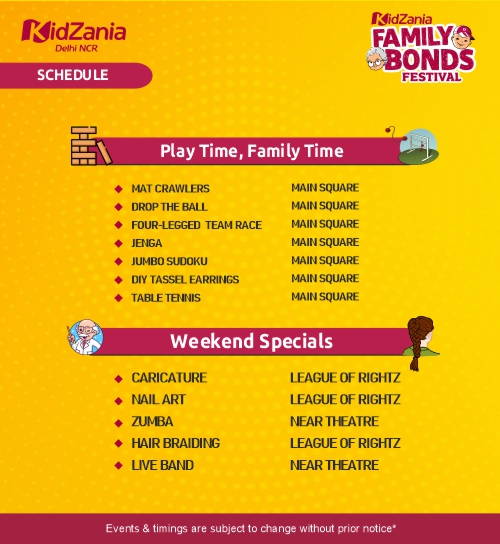 Family bond Schedule KidZania Delhi NCR