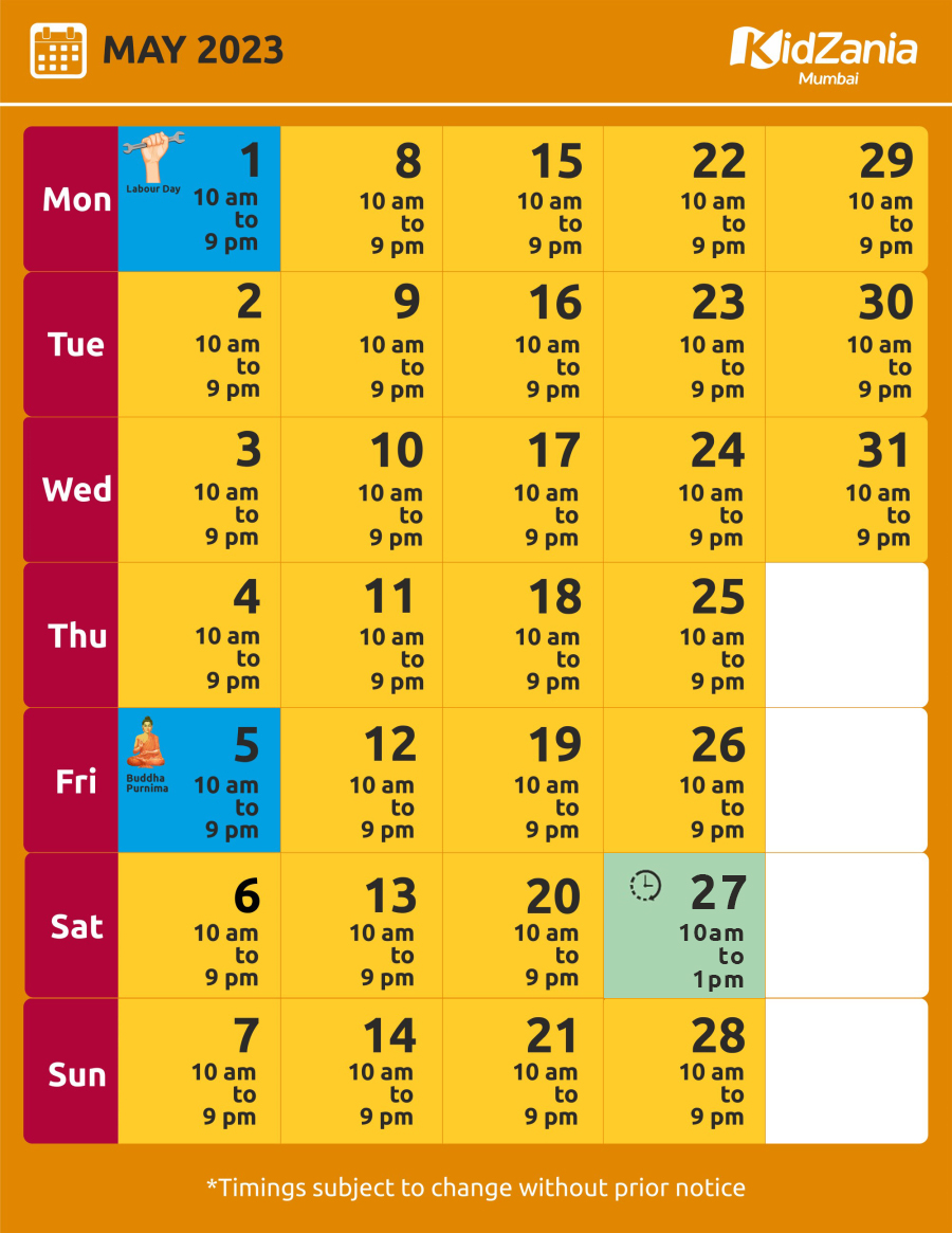 KidZania Mumbai Calendar May-23