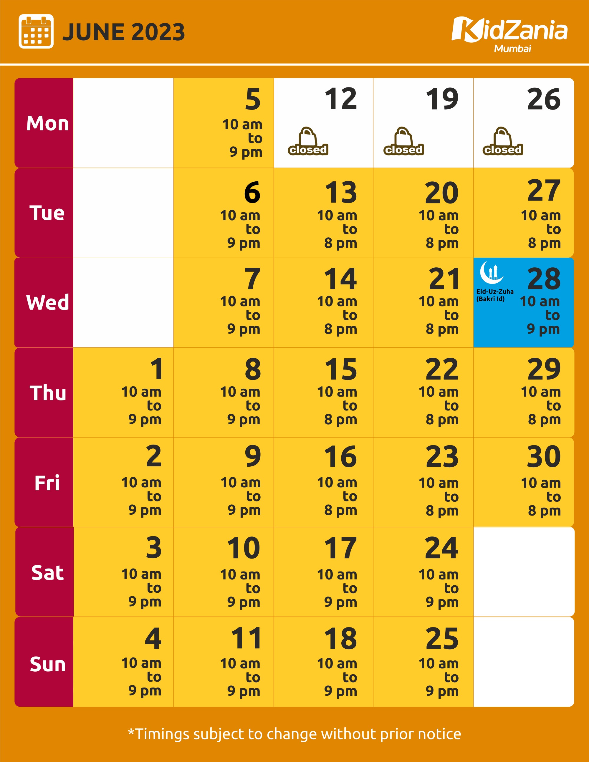 KidZania Mumbai Calendar Jun-23
