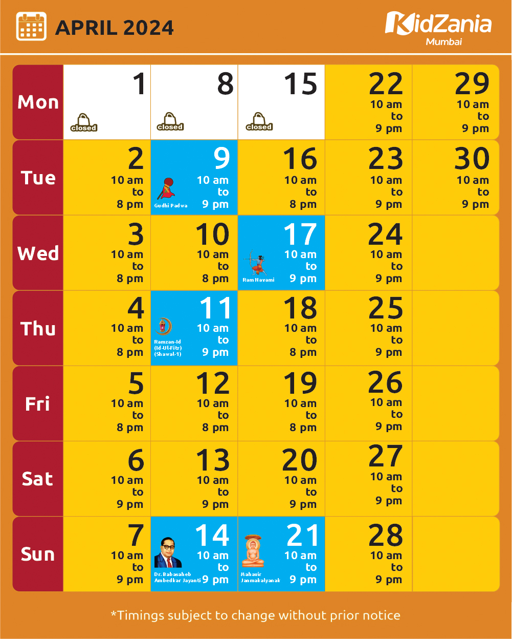 KidZania Mumbai Calendar Apr-24