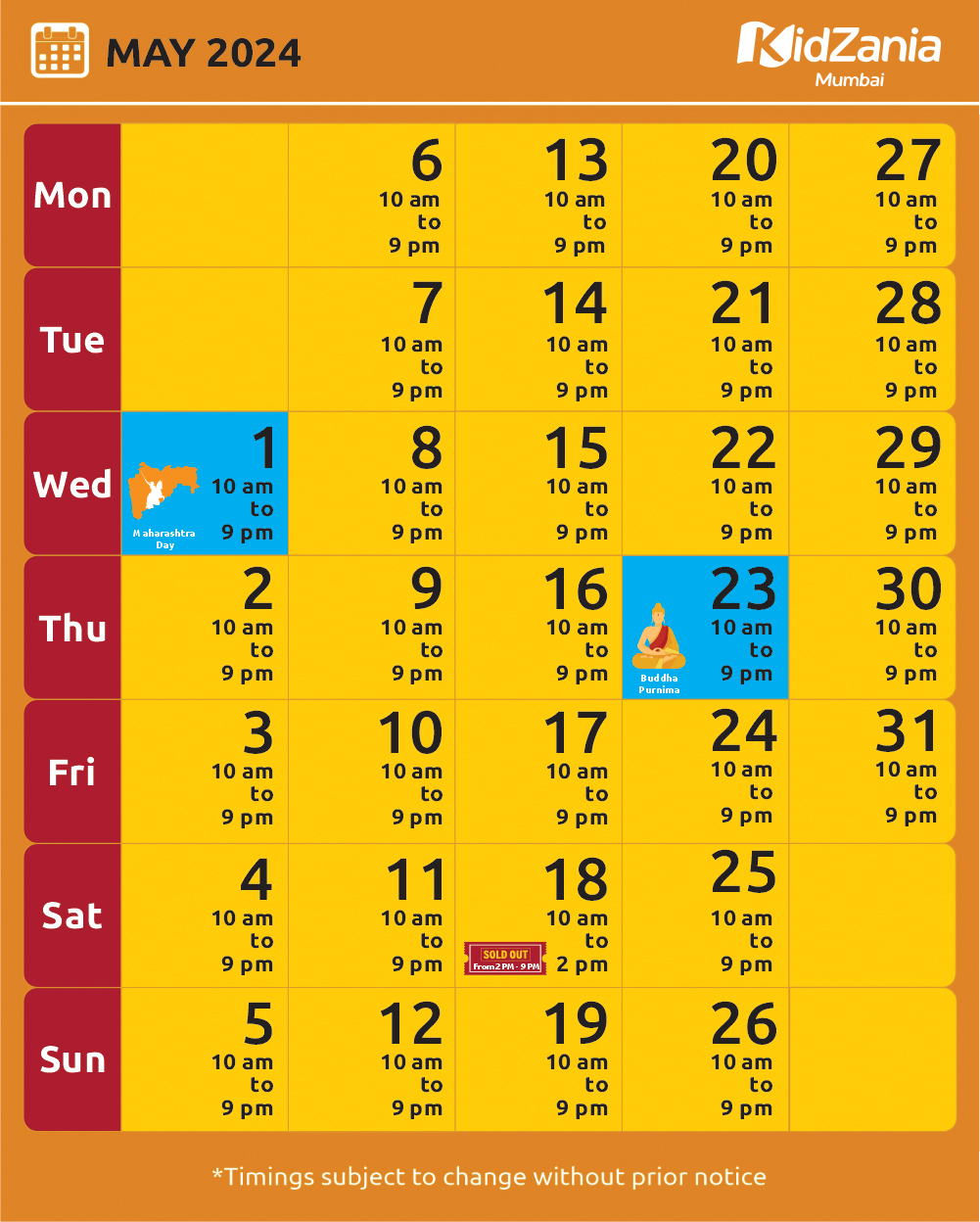 KidZania Mumbai Calendar May-24